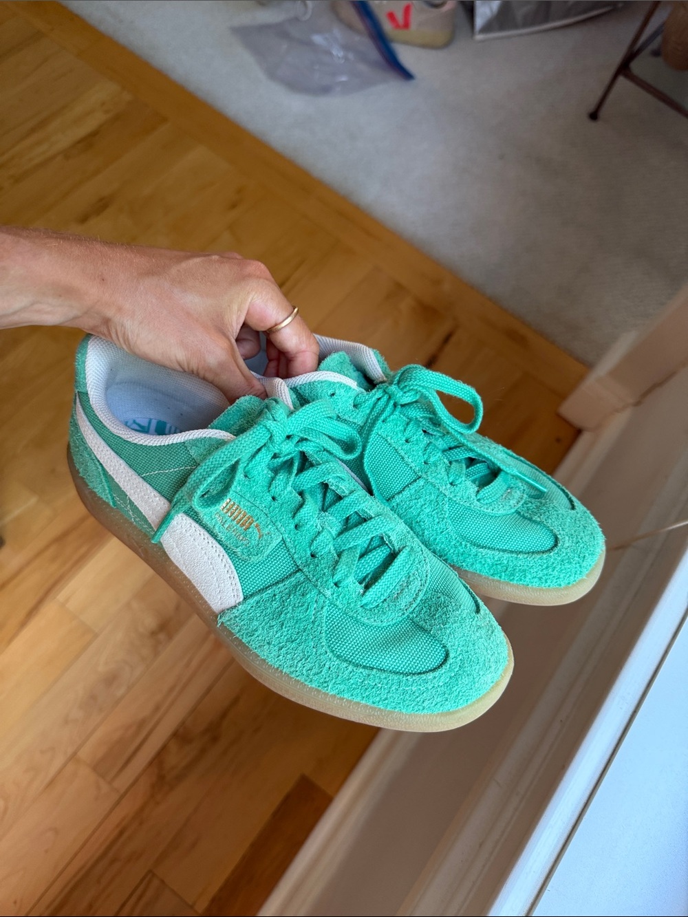 Puma Turquoise Green Suede Sneakers with White Formstripe